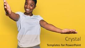  Presentation with hug - PPT layouts consisting of young-african-american-woman-wearing background and a gold colored foreground