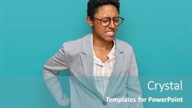  Presentation with backache - PPT theme having young-african-american-woman-wearing background and a teal colored foreground