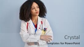  Presentation with doctor african - PPT theme consisting of young-african-american-woman-wearing background and a light blue colored foreground