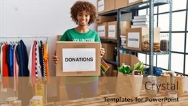  Presentation with african charity - PPT theme having young-african-american-woman-wearing background and a coral colored foreground
