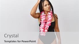  Presentation with african american woman question - PPT theme consisting of young-african-american-woman-wearing background and a light gray colored foreground