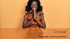  Presentation with praying hands - Presentation design enhanced with young-african-american-woman-wearing background and a  colored foreground