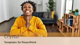  Presentation with praying hands - Slides having young-african-american-woman-wearing background and a gold colored foreground