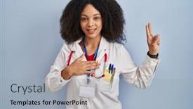  Presentation with doctor african - PPT layouts with young-african-american-woman-wearing background and a light gray colored foreground