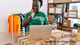  Presentation with african charity - Presentation featuring young-african-american-woman-wearing background and a coral colored foreground