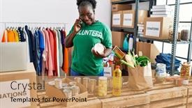  Presentation with african charity - PPT theme enhanced with young-african-american-woman-wearing background and a coral colored foreground
