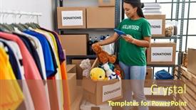  Presentation with african charity - Presentation design featuring young-african-american-woman-wearing background and a coral colored foreground