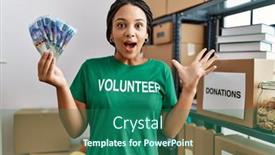  Presentation with volunteer - PPT layouts enhanced with young-african-american-woman-wearing background and a ocean colored foreground