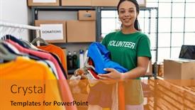  Presentation with african charity - PPT theme consisting of young-african-american-woman-wearing background and a gold colored foreground