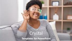  Presentation with virtual hand - PPT layouts enhanced with young-african-american-woman-wearing background and a gray colored foreground