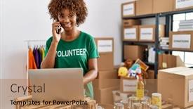  Presentation with african charity - PPT theme consisting of young-african-american-woman-wearing background and a coral colored foreground