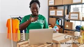  Presentation with american sign language - PPT theme with young-african-american-woman-wearing background and a coral colored foreground