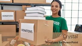  Presentation with african charity - Slide deck having young-african-american-woman-wearing background and a coral colored foreground
