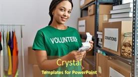  Presentation with african charity - PPT theme featuring young-african-american-woman-wearing background and a tawny brown colored foreground