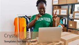  Presentation with american sign language - PPT theme featuring young-african-american-woman-wearing background and a coral colored foreground
