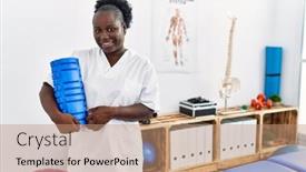  Presentation with foam - Slides consisting of young-african-american-woman-wearing background and a coral colored foreground