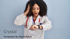  Presentation with late - PPT theme having young-african-american-woman-wearing background and a light gray colored foreground