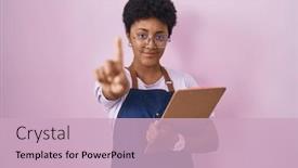  Presentation with waitress - Presentation theme with young-african-american-woman-wearing background and a soft green colored foreground