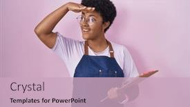  Presentation with far away - Presentation theme having young-african-american-woman-wearing background and a soft green colored foreground