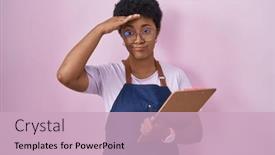  Presentation with waitress - Presentation design consisting of young-african-american-woman-wearing background and a soft green colored foreground