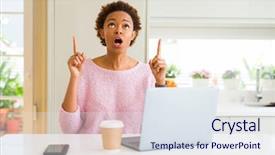  Presentation with working - Beautiful slide deck featuring young african american woman working backdrop and a  colored foreground