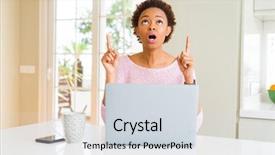  Presentation with working - Colorful slide set enhanced with young african american woman working backdrop and a  colored foreground