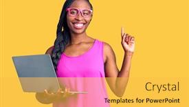  Presentation with african american woman question - Theme enhanced with young-african-american-woman-working background and a yellow colored foreground