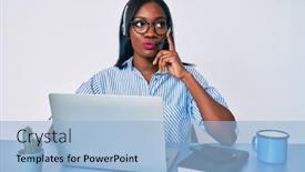  Presentation with african american woman question - Presentation featuring young-african-american-woman-working background and a light blue colored foreground