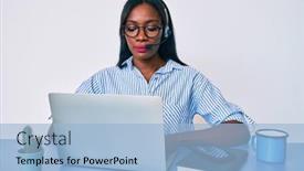  Presentation with african american couples - Audience pleasing slide set consisting of young-african-american-woman-working backdrop and a light blue colored foreground