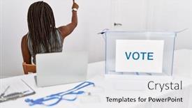  Presentation with political woman - PPT layouts featuring young-african-american-woman-working background and a white colored foreground