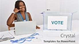  Presentation with political woman - PPT theme consisting of young-african-american-woman-working background and a white colored foreground