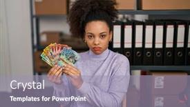  Presentation with african american business - Slide deck enhanced with young-african-american-woman-working background and a light blue colored foreground