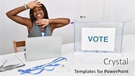  Presentation with political woman - Presentation design consisting of young-african-american-woman-working background and a white colored foreground