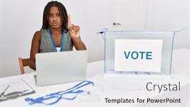  Presentation with political woman - PPT layouts with young-african-american-woman-working background and a white colored foreground
