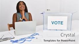  Presentation with political woman - PPT theme consisting of young-african-american-woman-working background and a white colored foreground