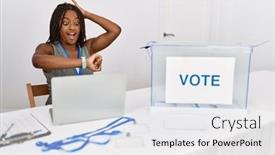  Presentation with political woman - PPT theme having young-african-american-woman-working background and a white colored foreground
