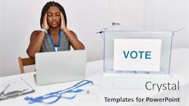  Presentation with political woman - Slide deck having young-african-american-woman-working background and a white colored foreground