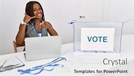  Presentation with political woman - Slide set featuring young-african-american-woman-working background and a white colored foreground