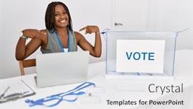  Presentation with political woman - PPT layouts consisting of young-african-american-woman-working background and a white colored foreground
