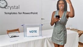  Presentation with political woman - Slides with young-african-american-woman-working background and a  colored foreground