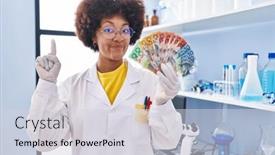  Presentation with african american woman question - Slide set featuring young-african-american-woman-working background and a lemonade colored foreground