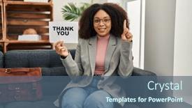  Presentation with african american woman question - PPT layouts featuring young-african-american-woman-working background and a ocean colored foreground