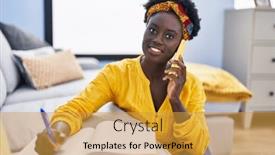  Presentation with writing - PPT theme featuring young-african-american-woman-writing and a gold colored foreground