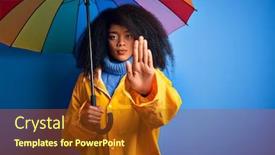  Presentation with under umbrella - Slide deck featuring young-african-american-woman background and a tawny brown colored foreground