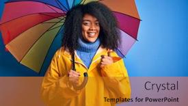  Presentation with under umbrella - PPT layouts enhanced with young-african-american-woman background and a gold colored foreground