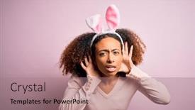  Presentation with afro - Cool new PPT theme with young-african-american-woman backdrop and a coral colored foreground