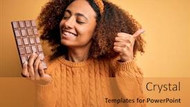  Presentation with afro - Amazing PPT layouts having young-african-american-woman backdrop and a gold colored foreground