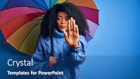  Presentation with under umbrella - Slide set featuring young-african-american-woman background and a ocean colored foreground