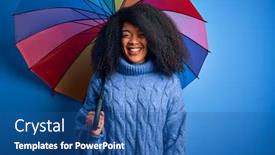  Presentation with under umbrella - Theme featuring young-african-american-woman background and a ocean colored foreground