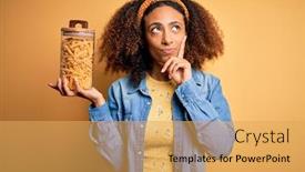  Presentation with african american woman question - PPT theme enhanced with young-african-american-woman background and a yellow colored foreground